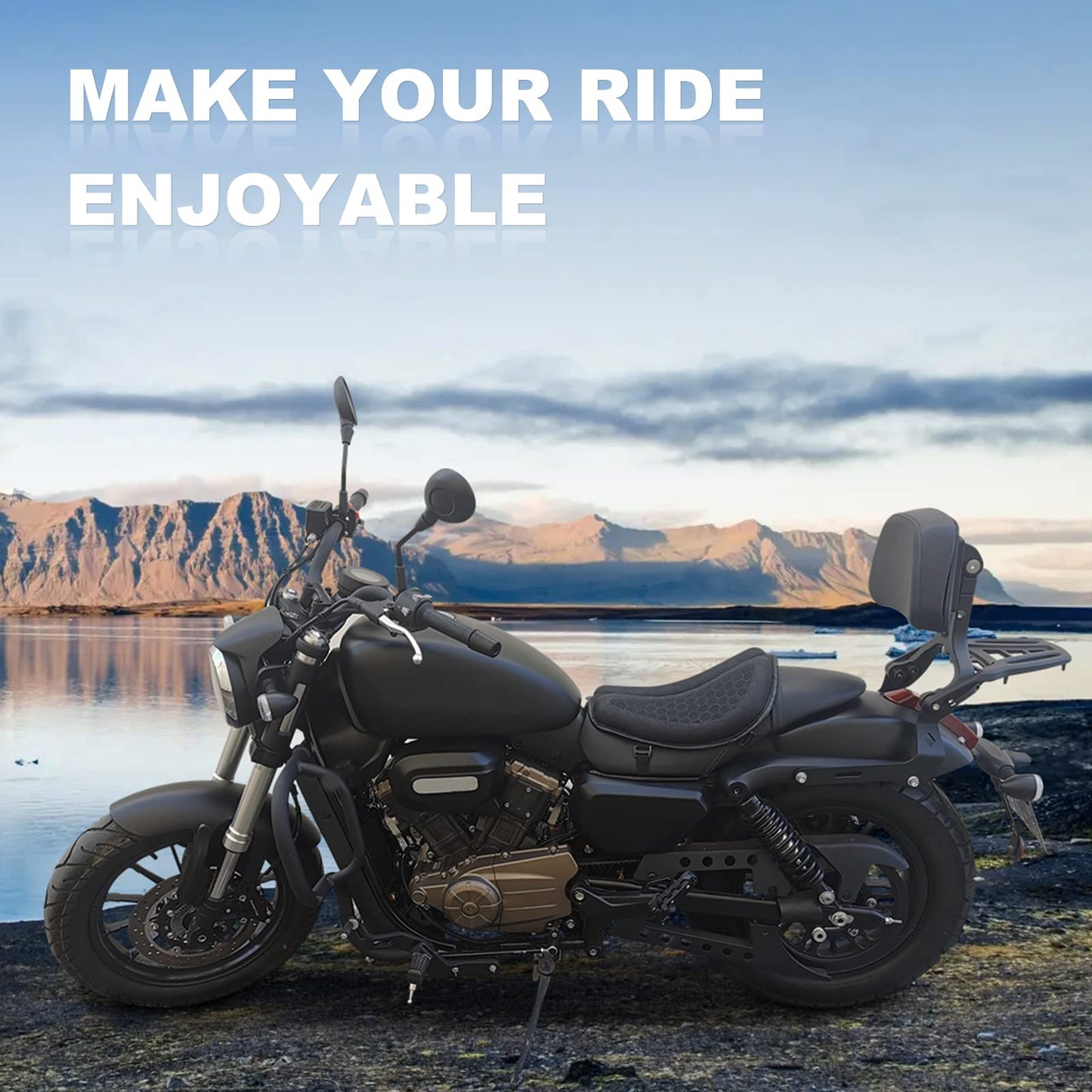 Foldable Motorcycle Gel Seat Cushion, Large 3D-Honeycomb Structure Shock Absorption