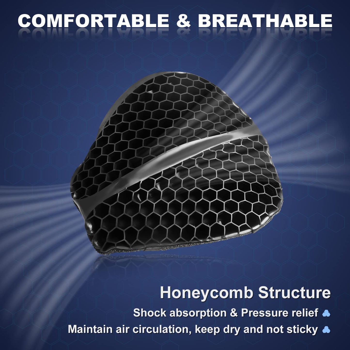 Foldable Motorcycle Gel Seat Cushion, Large 3D-Honeycomb Structure Shock Absorption