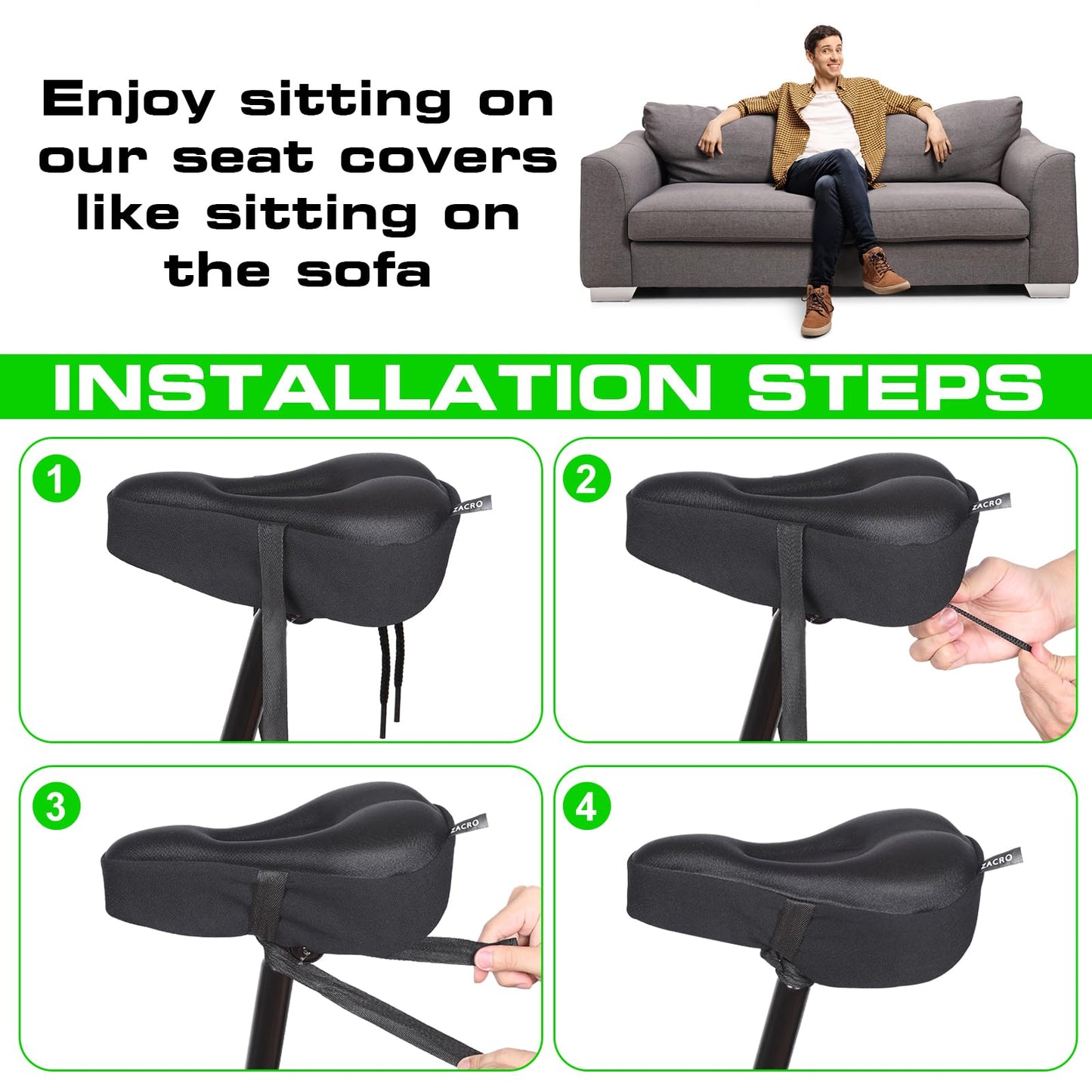 Bike Seat Cushion - Gel Padded Cover for Men Women Comfort, Extra Soft