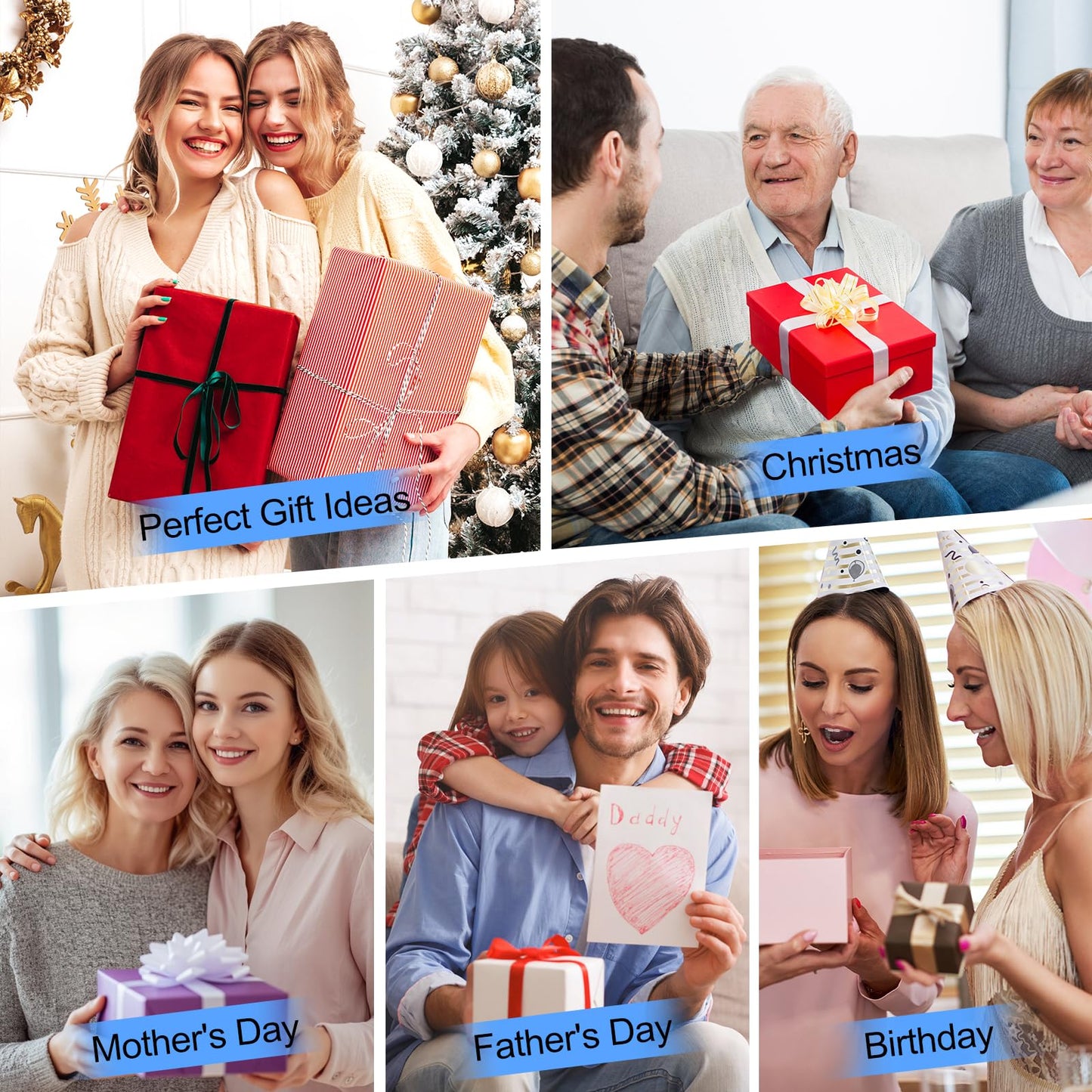 Holiday gift collage; lumbar support pillow not visible