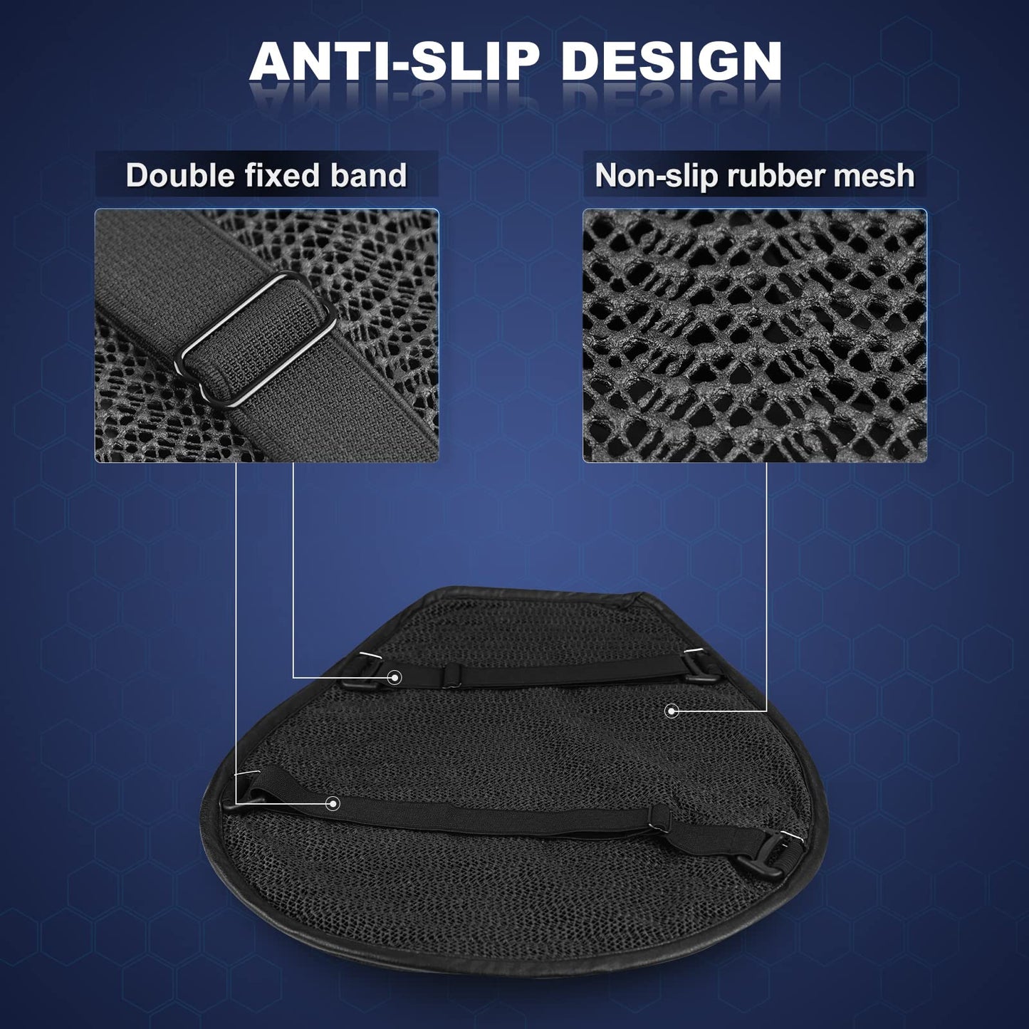 Foldable Motorcycle Gel Seat Cushion, Large 3D-Honeycomb Structure Shock Absorption