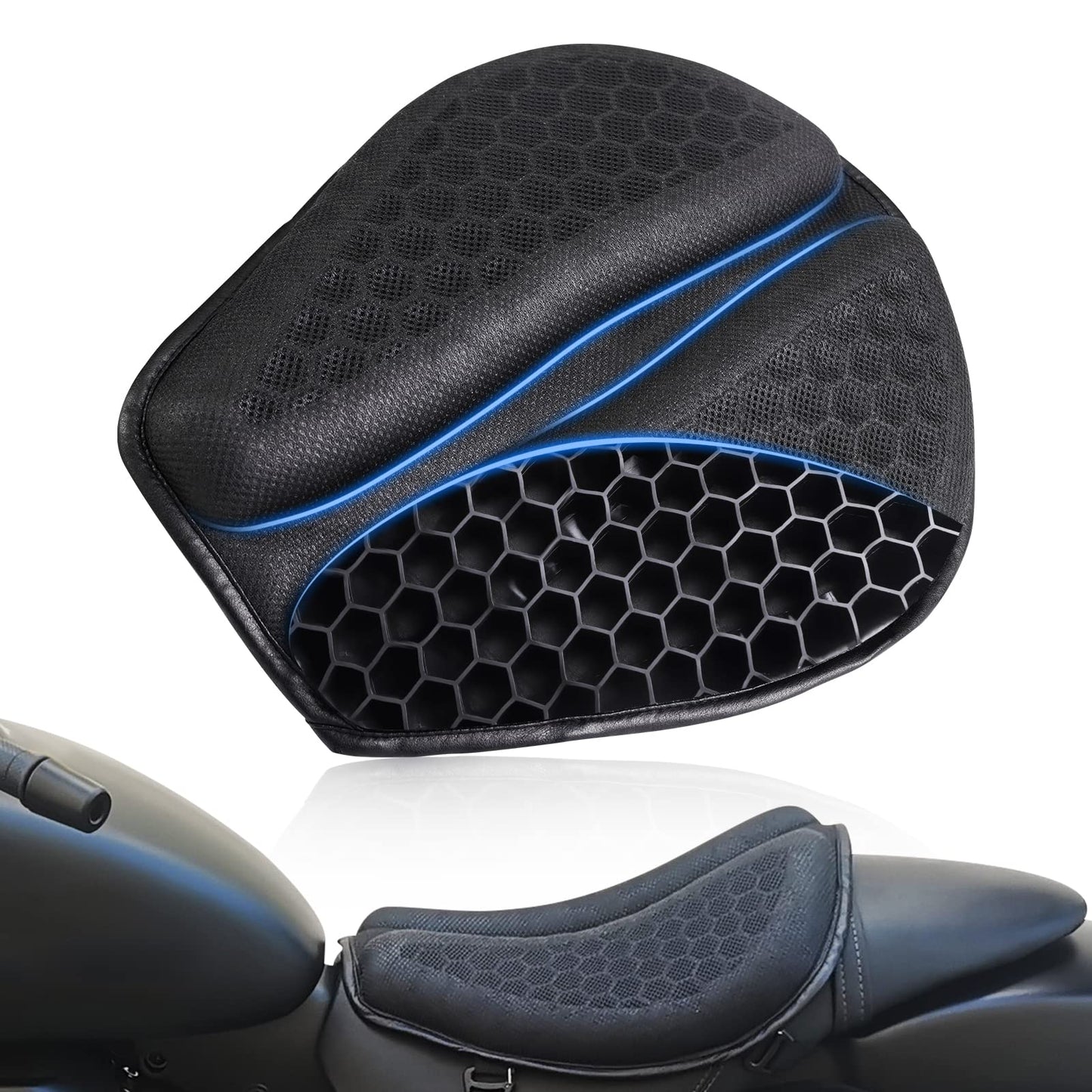 Foldable Motorcycle Gel Seat Cushion, Large 3D-Honeycomb Structure Shock Absorption