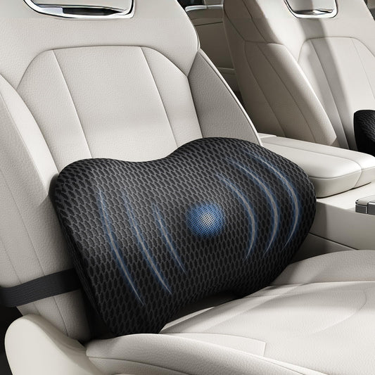 Car lumbar support pillow with breathable mesh cover and blue contour pattern