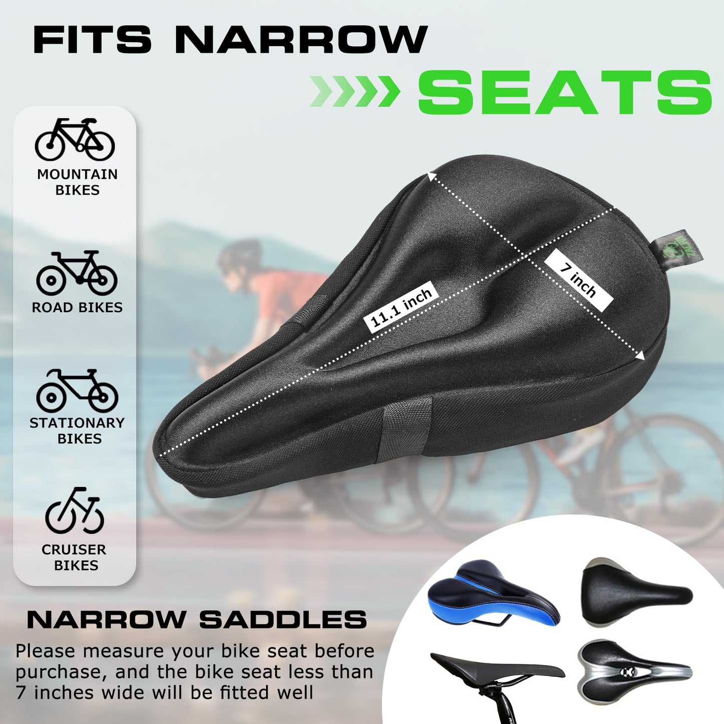 Bike Seat Cushion - Gel Padded Cover for Men Women Comfort, Extra Soft